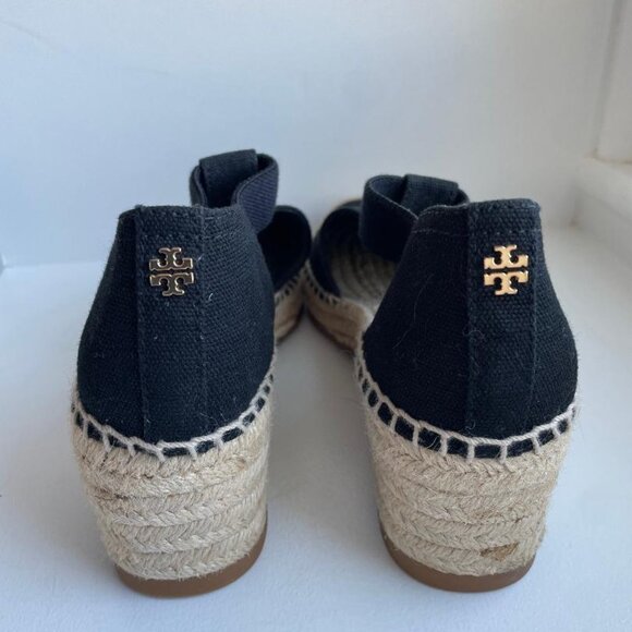 Tory Burch Black Espadrille Wedge Sandals Size 8 - Picture 5 of 6